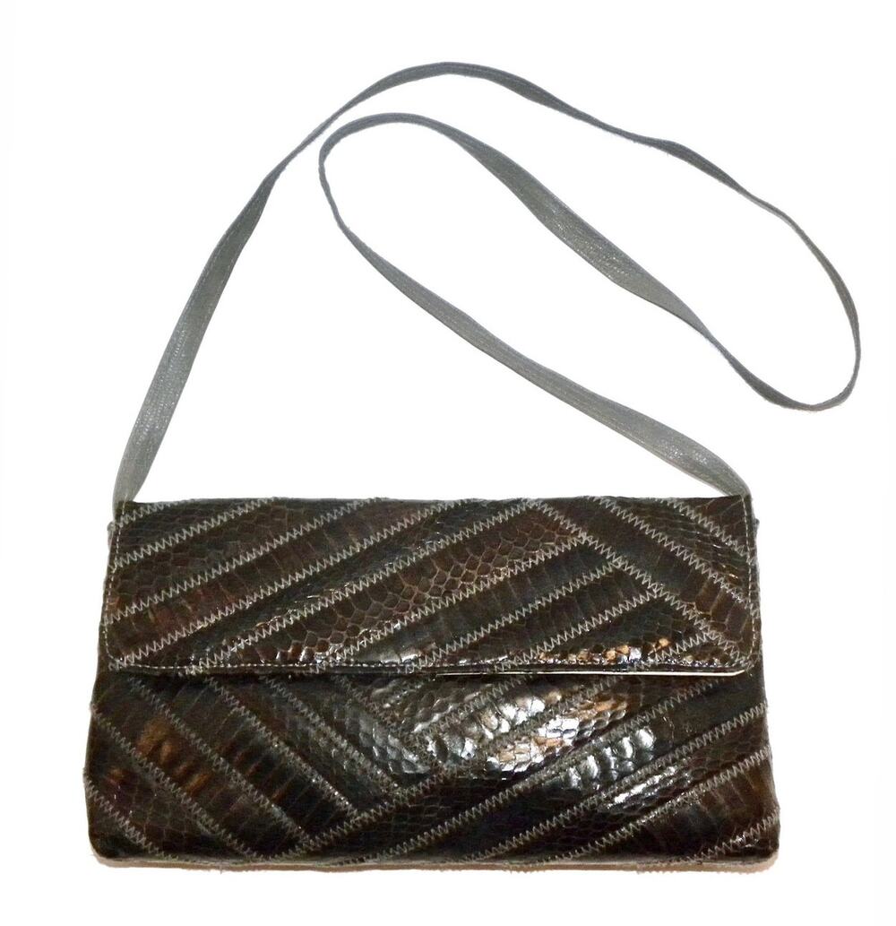 70s 80s Gray Snakeskin Shoulder Bag with Leather Strap